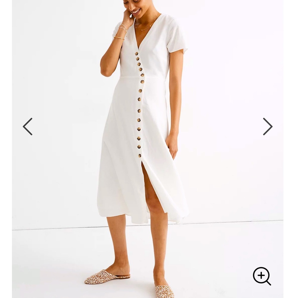 Madewell Linen Blend Button Wrap Midi Dress